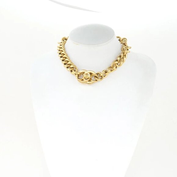 CHANEL CC Logos Turnlock Thick Chain Necklace 16" Gold Tone 95A Auth p1083 - Picture 2 of 5